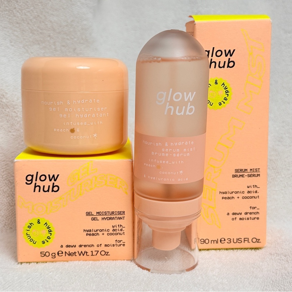 Glow Hub Peach & Coconut Hyaluronic Acid Serum 3 oz and Gel Moisturizer 1.7oz